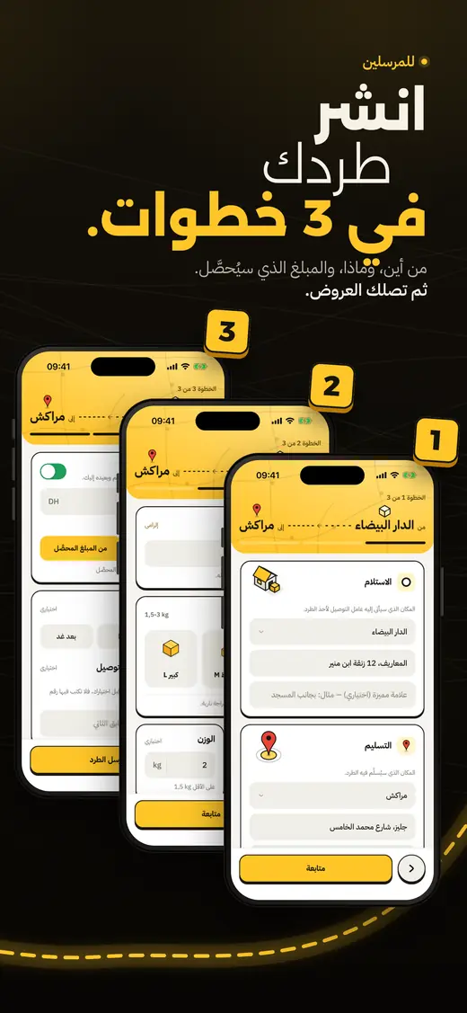 خطوات نشر الطرد الثلاث: أين، وماذا، والمبلغ الذي يُحصَّل.