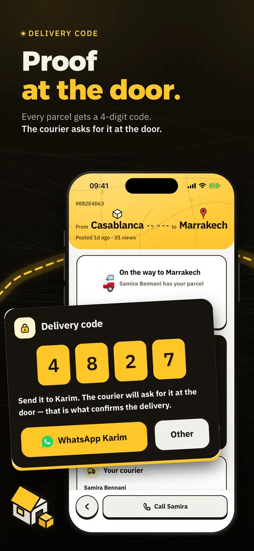 The delivery code screen: every parcel gets a 4-digit code, asked for at the door.