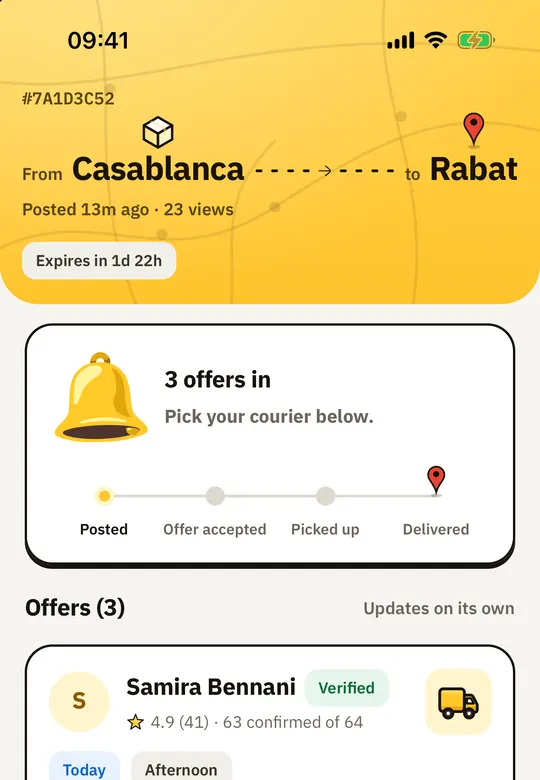 The offers screen, in the app